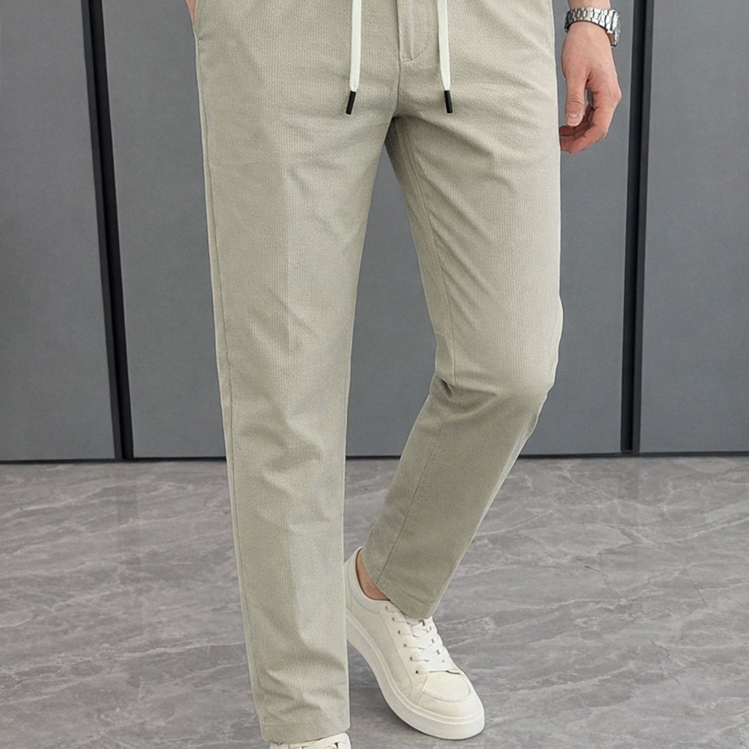 Tmy Drawstring Waist Elastic Slim-Fit Trouser