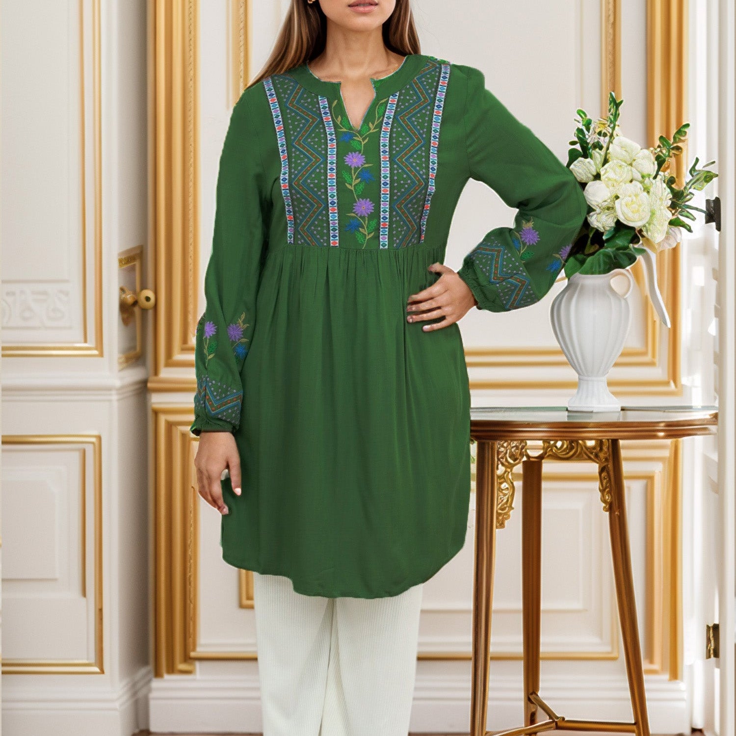 Embroidered Design Flower Pattern Turkish Imported Top