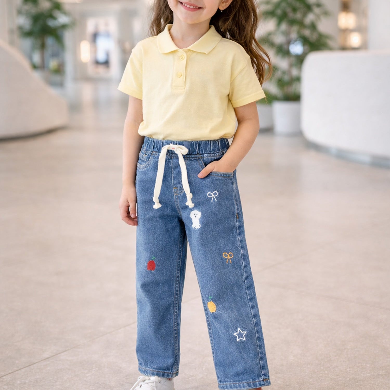 Turbo Drawstring Denim Jeans For Girls