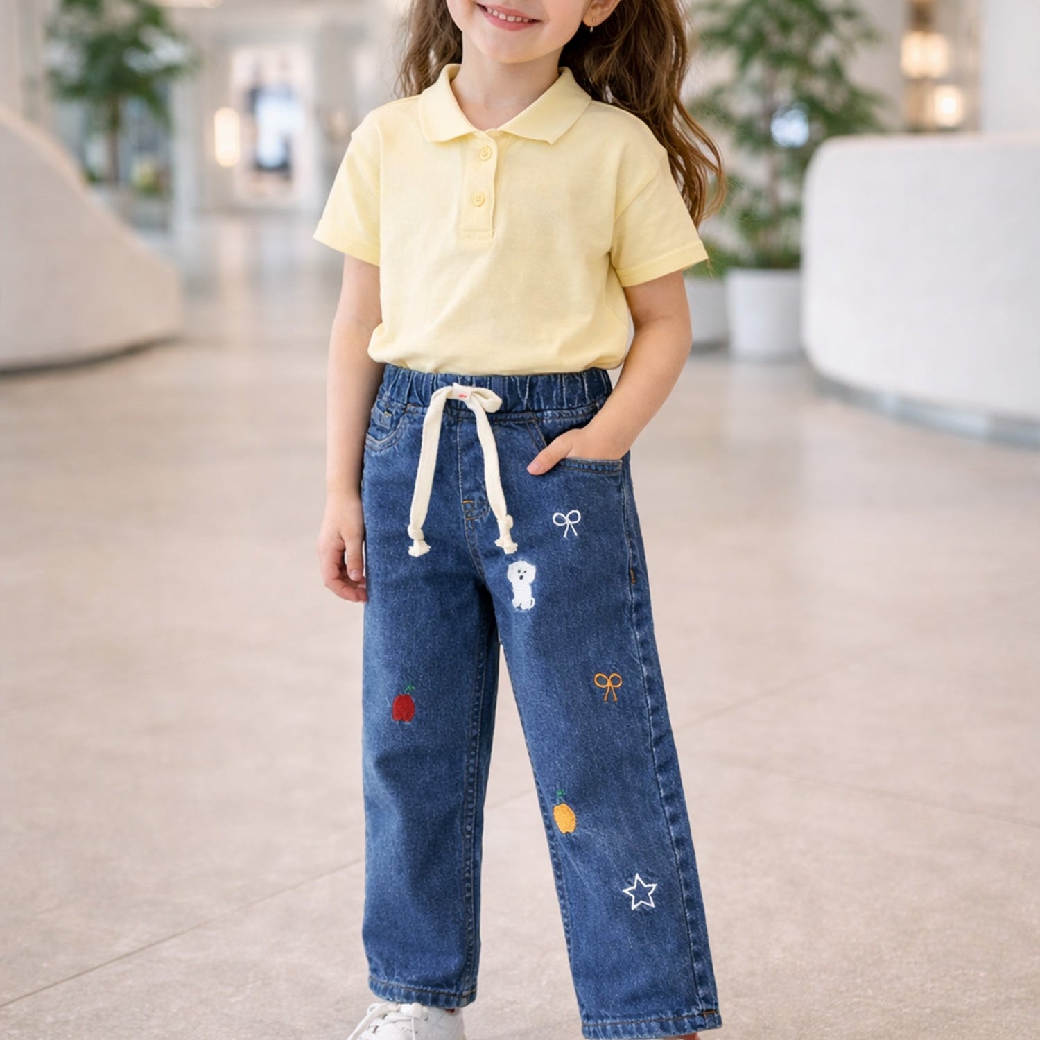 Turbo Drawstring Denim Jeans For Girls