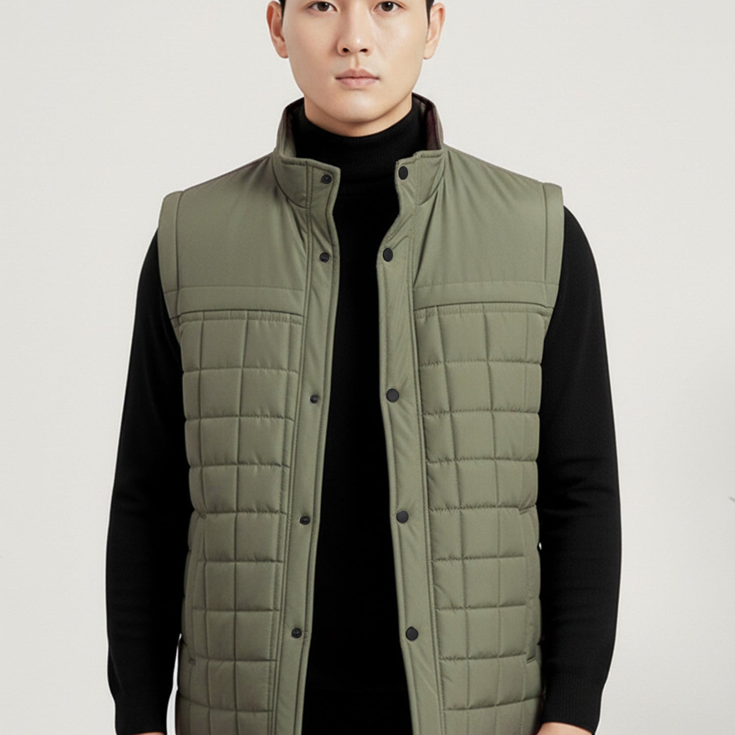 Quilted Design Stand-up Collar Men's Gilet