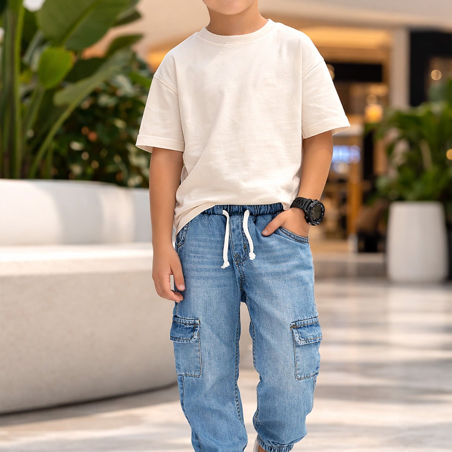 Turbo Cargo Jogger Denim Jeans For Boys