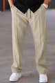 Plain Stripe Line Loose Bottom Trouser In Skin
