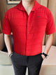 Turbo Knit Craft Crochet Casual Shirt In Red