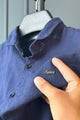 Turbo Self Stripe Motif Long Sleeve Cotton Casual Shirt In Navy Blue