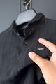 Turbo Self Stripe Motif Long Sleeve Cotton Casual Shirt