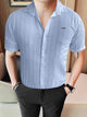 Turbo Wave Texture Crochet Casual Shirt In Sky Blue