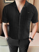 Turbo Wave Texture Crochet Casual Shirt In Black