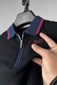 Turbo Record Zip Collar-Block Men's Polo Shirt In Black