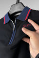 Turbo Record Zip Collar-Block Men's Polo Shirt In Black