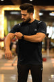Turbo Sport Shoulder Striped Breathable Dry-Fit Tee In Black