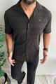 Turbo Knit Craft Crochet Casual Shirt In Black