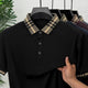Turbo Plaid Pattern Collered Men's Polo T-Shirt In Black