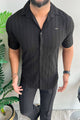 Turbo Wave Texture Crochet Casual Shirt In Black
