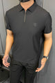 Turbo Elite Weave Textured Zipper Men's Polo Shirt In Black