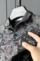 Turbo Retro Flower Motif Long Sleeve Cotton Casual Shirt In Black