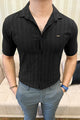 Turbo Wave Texture Crochet Casual Shirt In Black