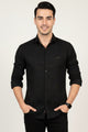 Turbo Vintage Patterend Long Sleeve Cotton Casual Shirt In Black