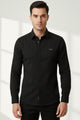 Turbo Self Stripe Motif Long Sleeve Cotton Casual Shirt In Black