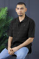 Turbo Knit Craft Crochet Casual Shirt In Black