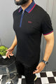 Turbo Record Zip Collar-Block Men's Polo Shirt In Black