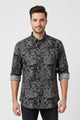 Turbo Retro Flower Motif Long Sleeve Cotton Casual Shirt In Black
