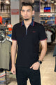 Turbo Record Zip Collar-Block Men's Polo Shirt In Black