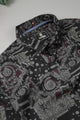 Turbo Retro Flower Motif Long Sleeve Cotton Casual Shirt In Black