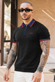 Turbo Record Zip Collar-Block Men's Polo Shirt In Black
