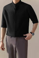 Turbo Concealed Button Placket Casual OverShirt In Black