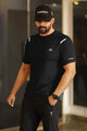 Turbo Sport Shoulder Striped Breathable Dry-Fit Tee In Black