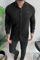 Turbo Vintage Patterend Long Sleeve Cotton Casual Shirt In Black