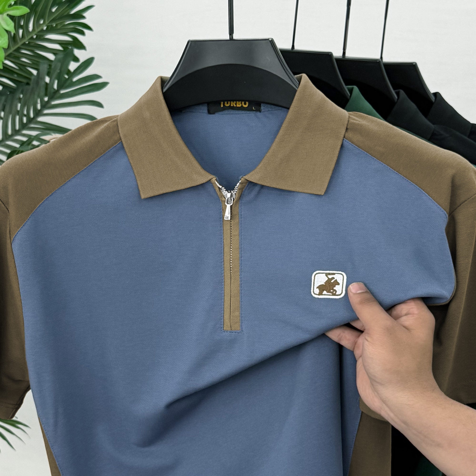 Turbo Zipper Closure Style Men's Polo T-Shirt In Blue