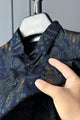 Turbo Retro Flower Motif Long Sleeve Cotton Casual Shirt In Blue