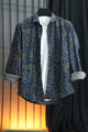 Turbo Retro Flower Motif Long Sleeve Cotton Casual Shirt In Blue