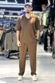 Turbo Street Comfort Collar Style Tracksuit In Brown