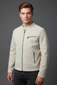 Men's Ban Button Style Suede Leather Jacket In Cream