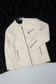 Men's Ban Button Style Suede Leather Jacket In Cream