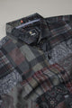Turbo Checkered Crown Long Sleeve Cotton Casual Shirt In Charcoal Black