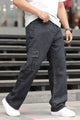 Turbo Casual Flap 6 Pockets Baggy Jeans In Charcoal Black
