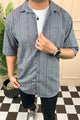 Turbo Down Box Collared Casual Shirt In Charcoal Blue