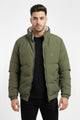 Synthetic Sherpa Collar Men's Imported Puffer Jacket In Camo Green