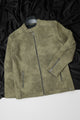 Men's Distressed Suede Leather Jacket In Camo Green