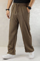 Turbo Summer Thin Waffle Textured Loose Bottom Trouser In Chocolate