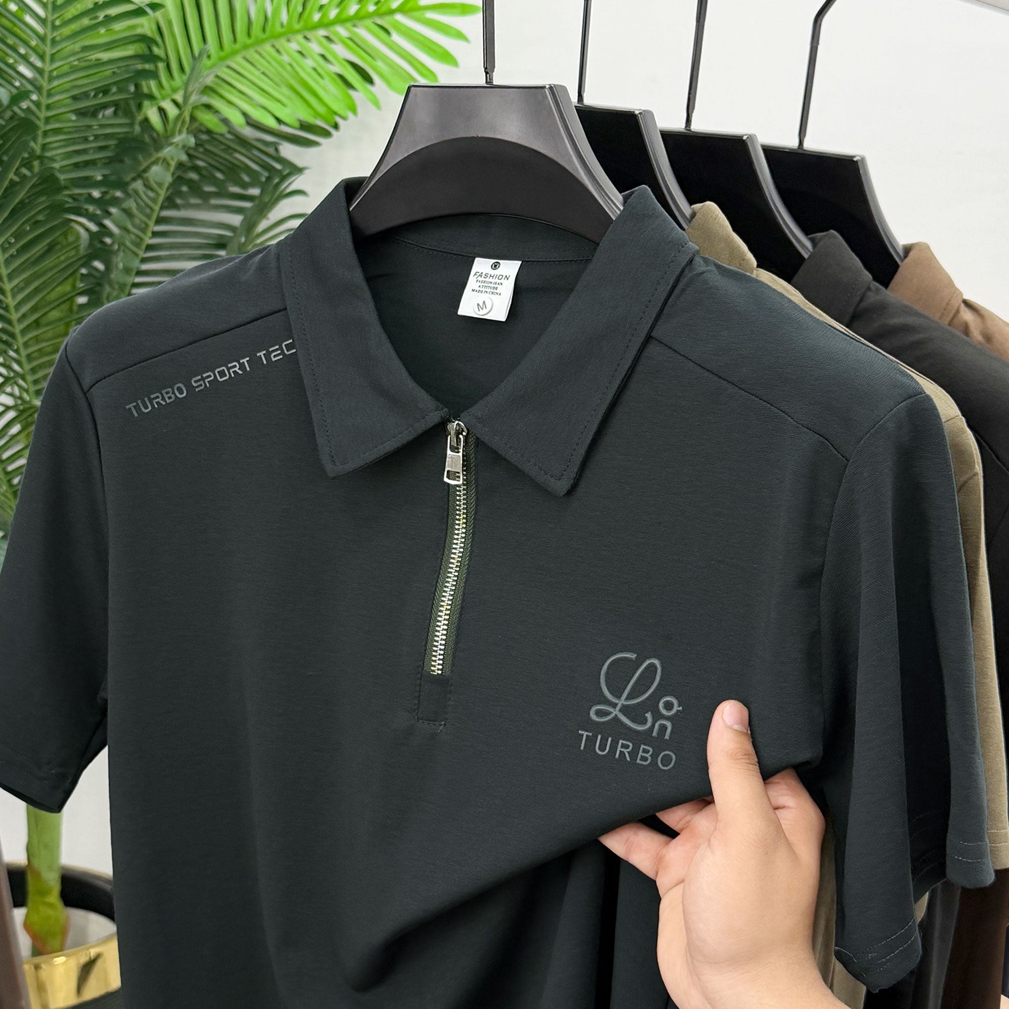 Turbo Zip Collar Style Men's Polo Shirt In Charcoal
