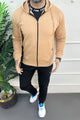 Nke Urban Edge Slim-Fit Hoodie Zipper Tracksuit In Light Camel & Black