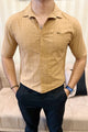 Turbo Puff Clasic Thread Casual Shirt In Camel