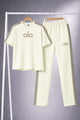 Alo Trendy Side Panel Stripe Men's Tracksuit  In Cream