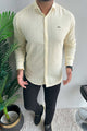 Turbo Billy Textured Knit Long Sleeve Cotton Casual Shirt In Creem