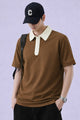 Men's Minimal Design OverSize Polo Shirt In Dark Brown